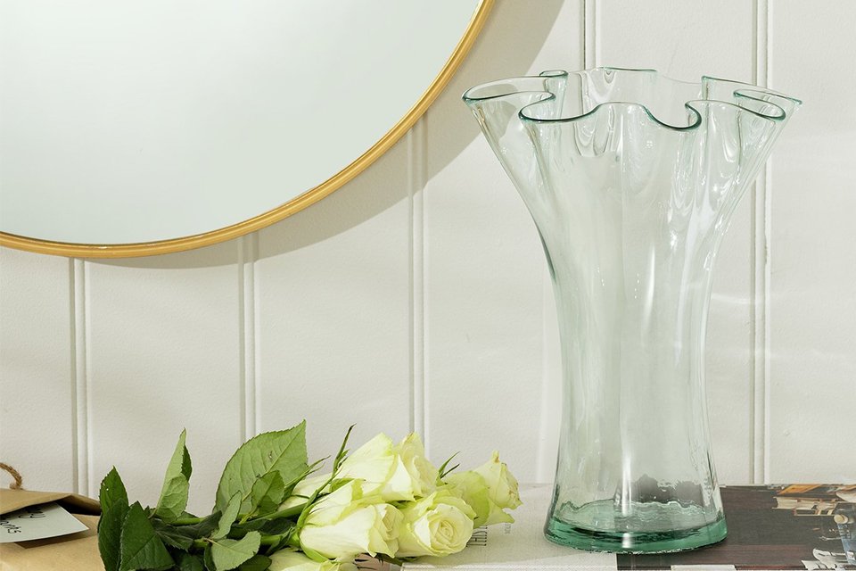 A Habitat recycled glass fluted clear vase.